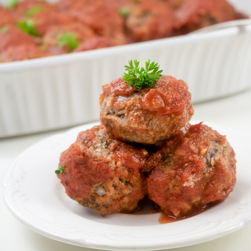serving meatless meatballs on a white dish