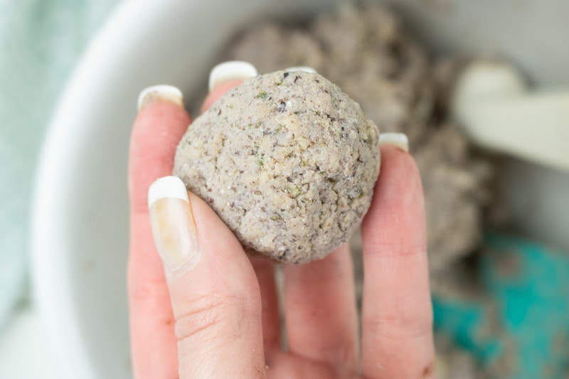 hand holding a vegan meatball