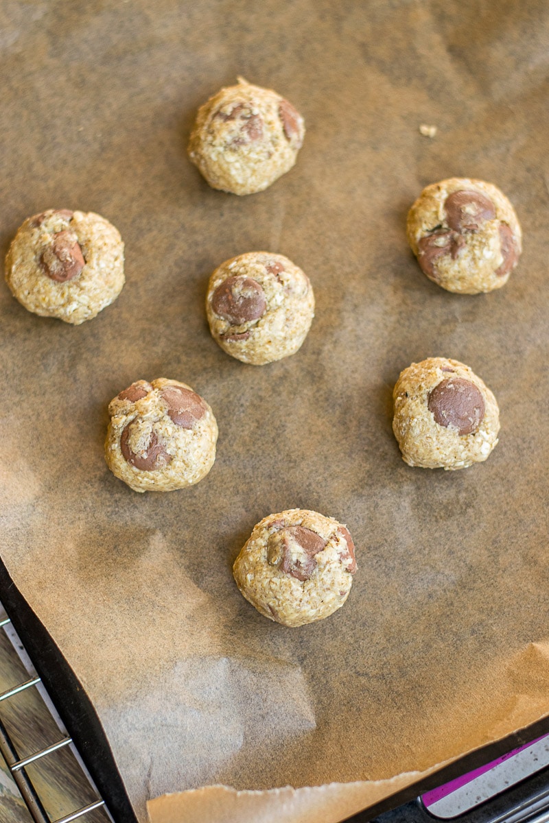 Vegan Oatmeal Chocolate Chip Cookies unbaked dough balls