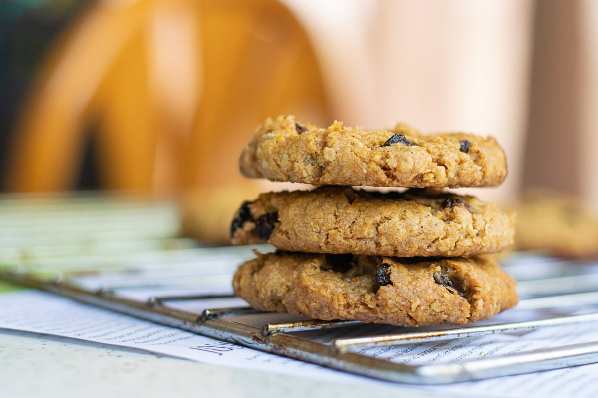 oatmeal raisin cookies on a cooling rack