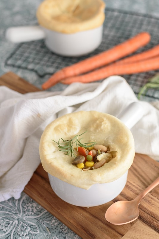 vegan pot pies being served