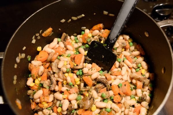 cooking the filling for vegetarian pot pies