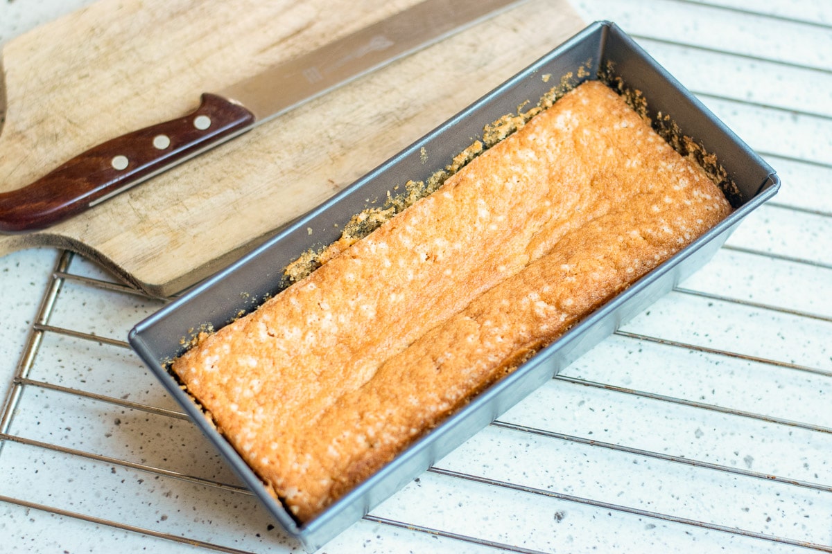 vegan pound cake in a loaf pan