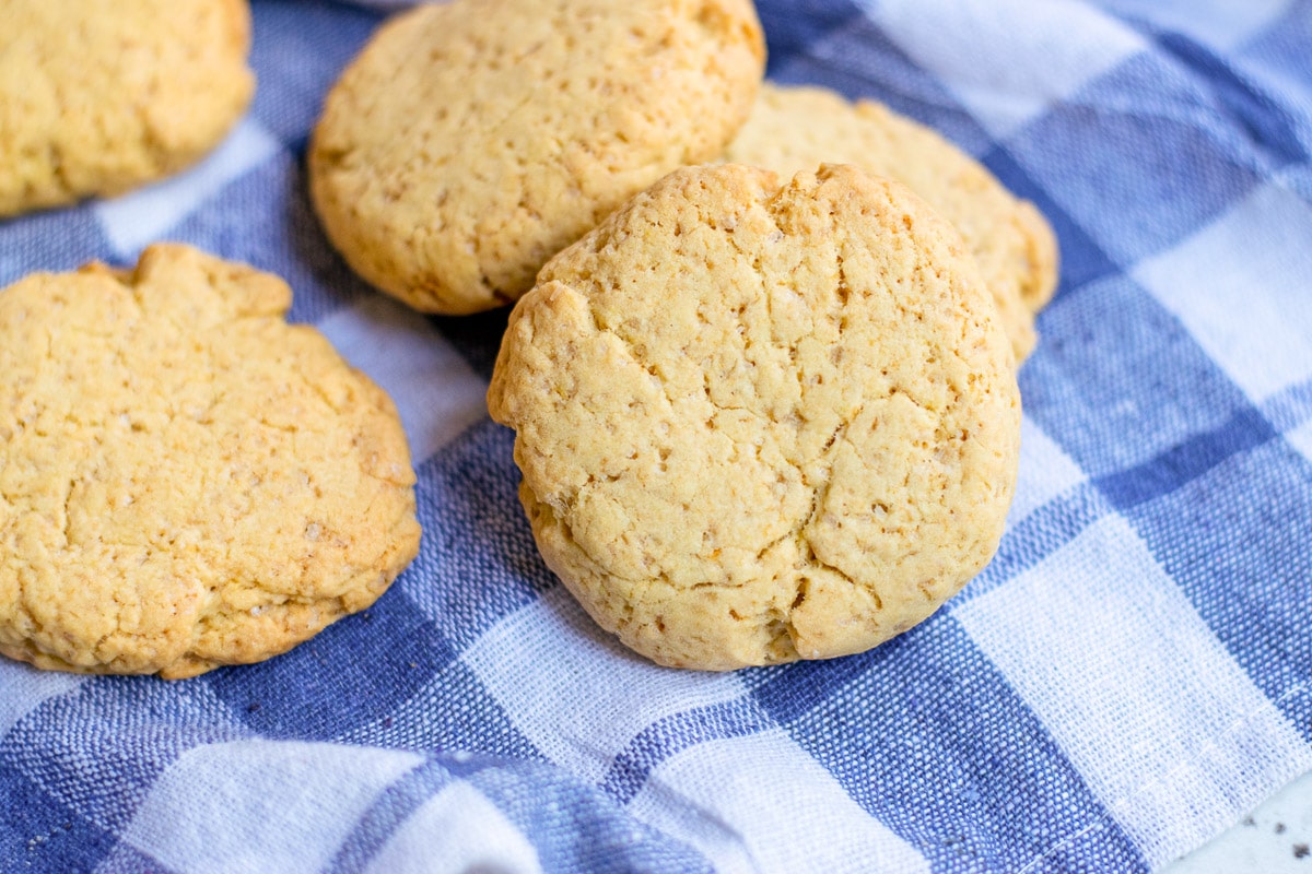 vegan pumpkin cookies on a blue checkered napkin