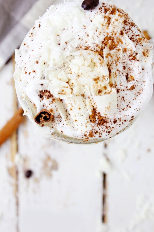 white chocolate vegan spice latte drink