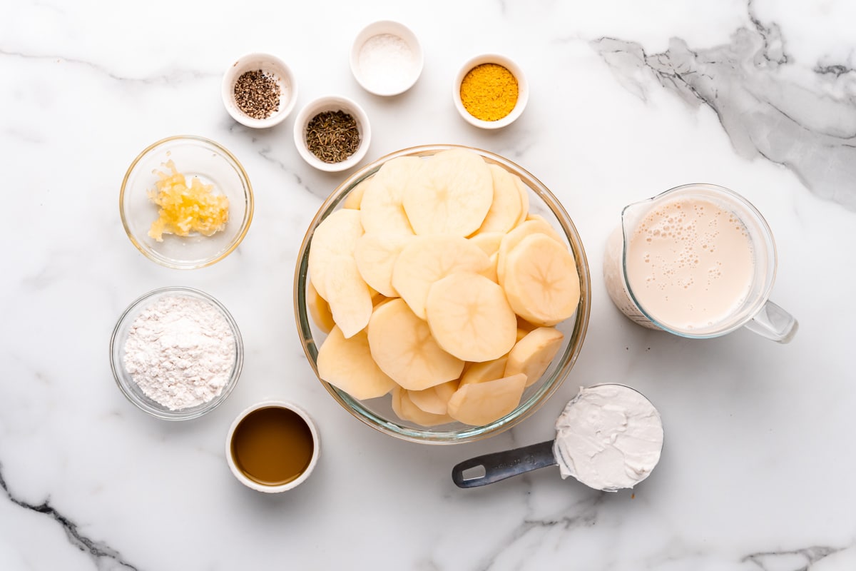 ingredients for vegan scalloped potatoes