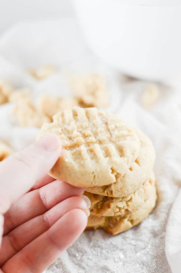 woman's hand holding a vegan sugar cookie