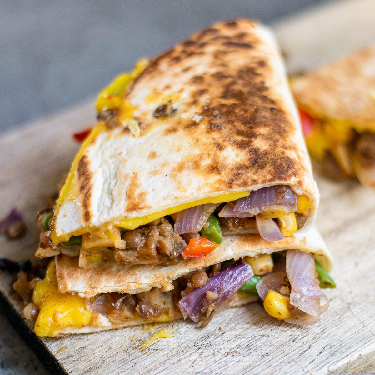 two stacked veggie quesadillas