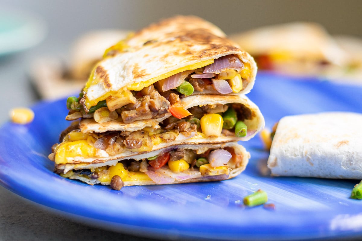 stack of vegan quesadillas