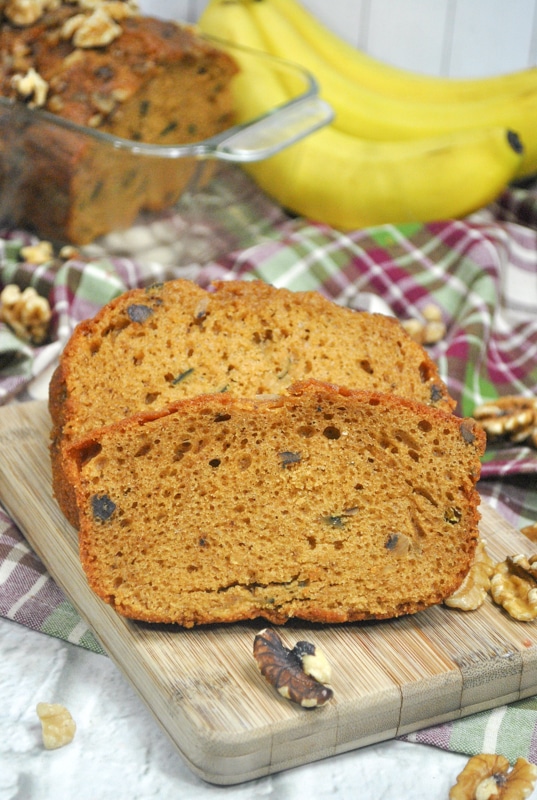 vegan zucchini bread on a cutting board