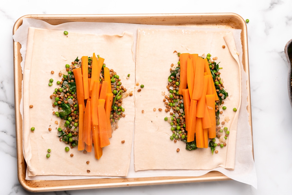 assembling the vegetable wellington