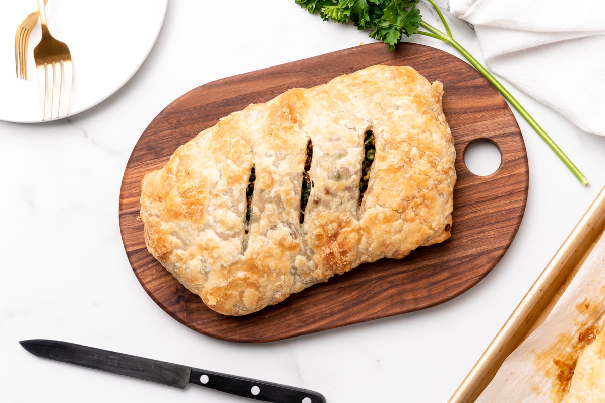 vegetable wellington on a cutting board