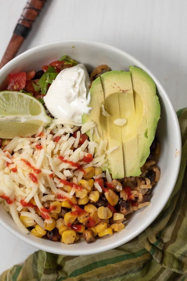 vegetarian burrito bowl being served