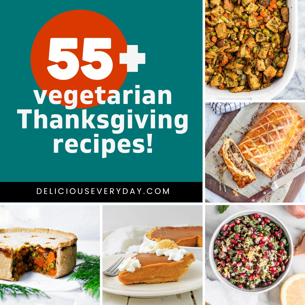 collage of vegan and vegetarian Thanksgiving recipes