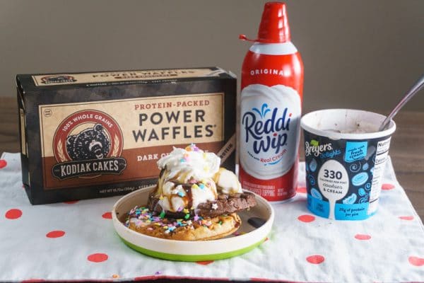 waffle sundae being served with ice cream