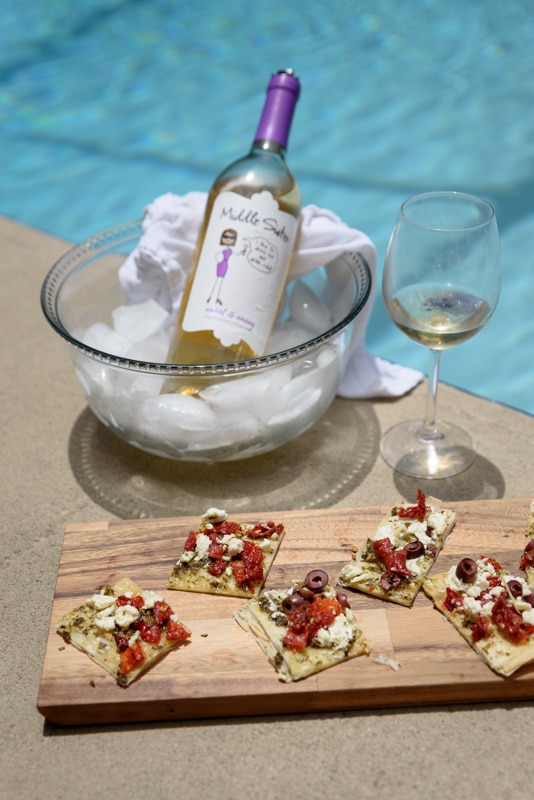 wine and flat bread in the pool