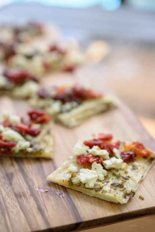 mediterranean flatbread on a cutting board