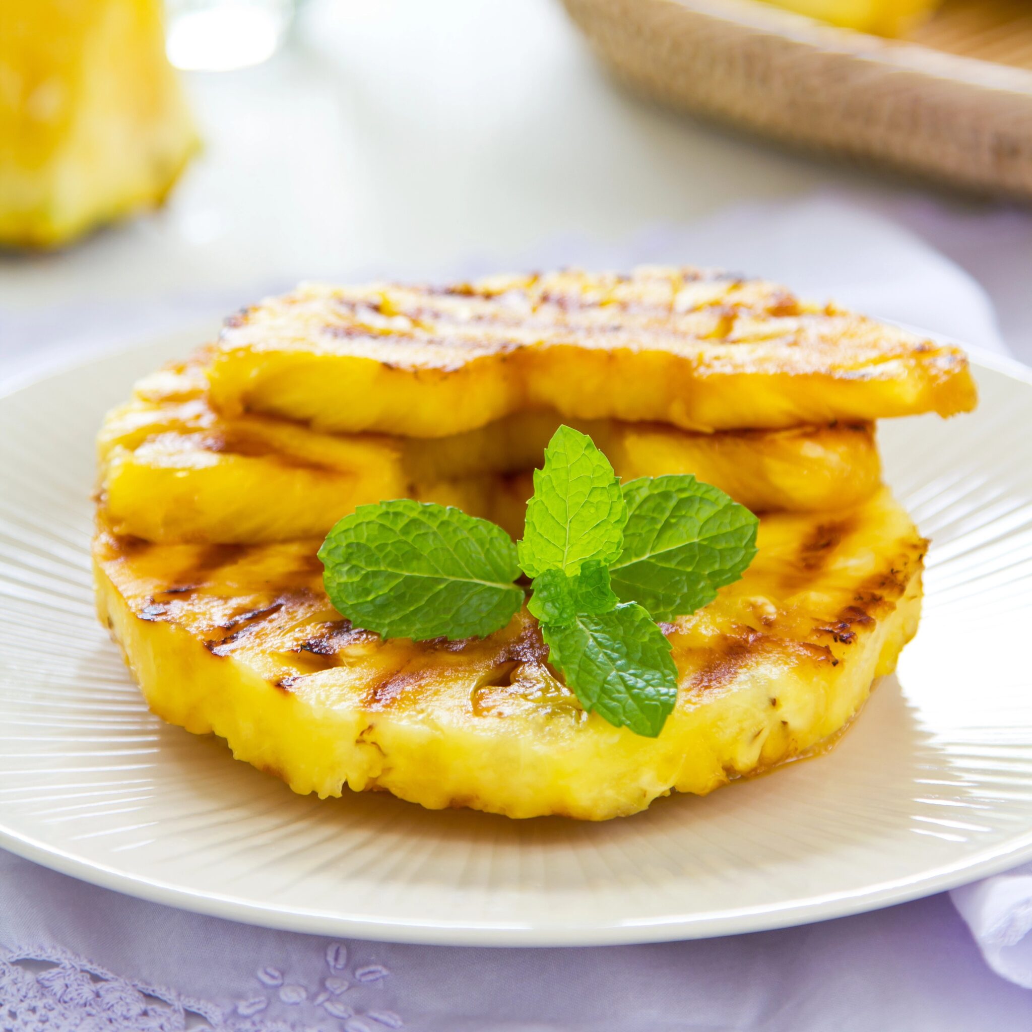 grilled pineapple with mint