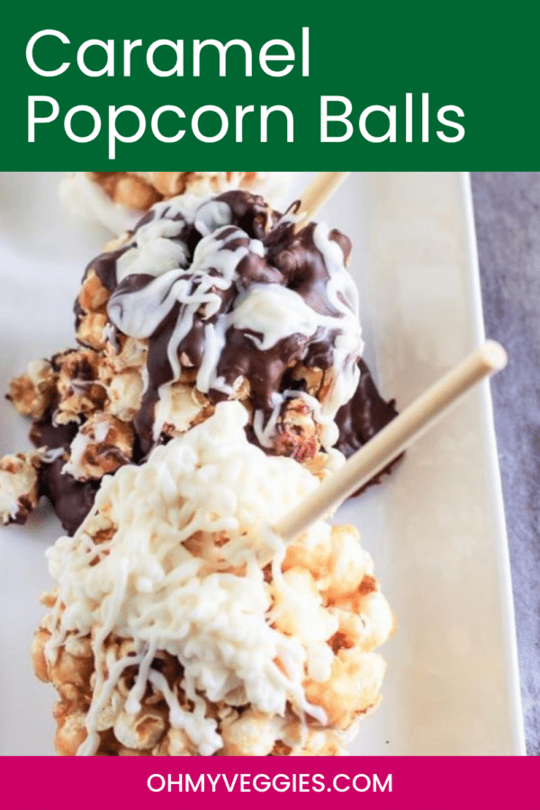 Caramel popcorn balls on sticks Pinterest pin