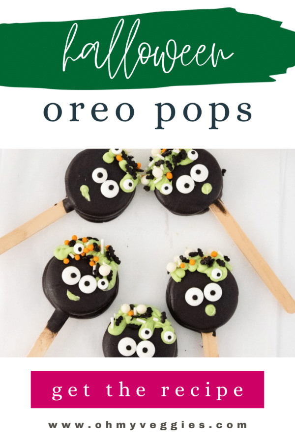 Halloween Oreo Pops Pinterest pin with cauldron cookie pops on sticks