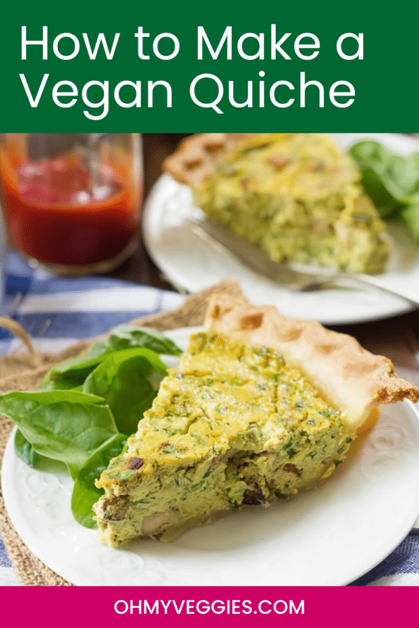 How to Make a Vegan Quiche pin showing slices of spinach tofu quiche