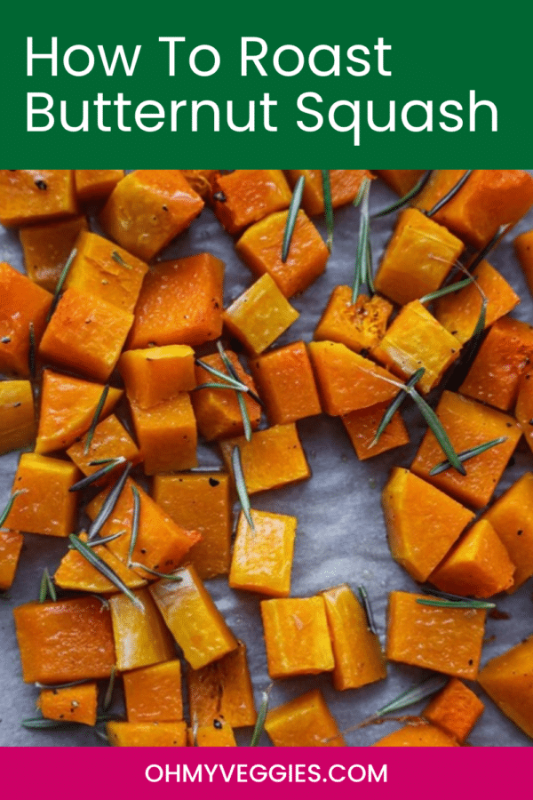 How to roast butternut squash - golden roasted squash cubes on a baking tray