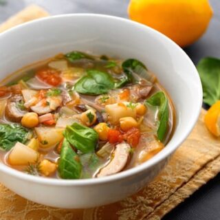 Bowl of Lemony Leek and Mushroom Soup