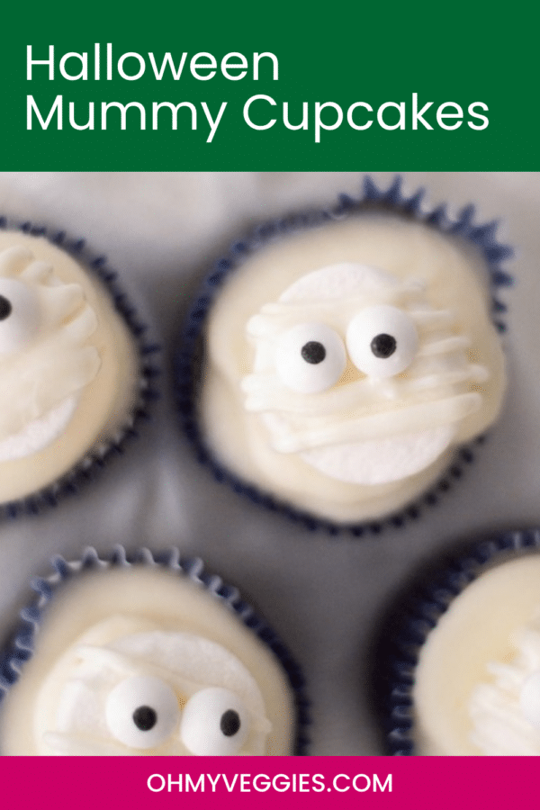 Halloween mummy cupcakes with candy eyes Pinterest pin