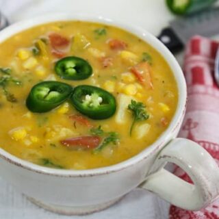 Potato, Corn, and Green Chile Soup in a bowl