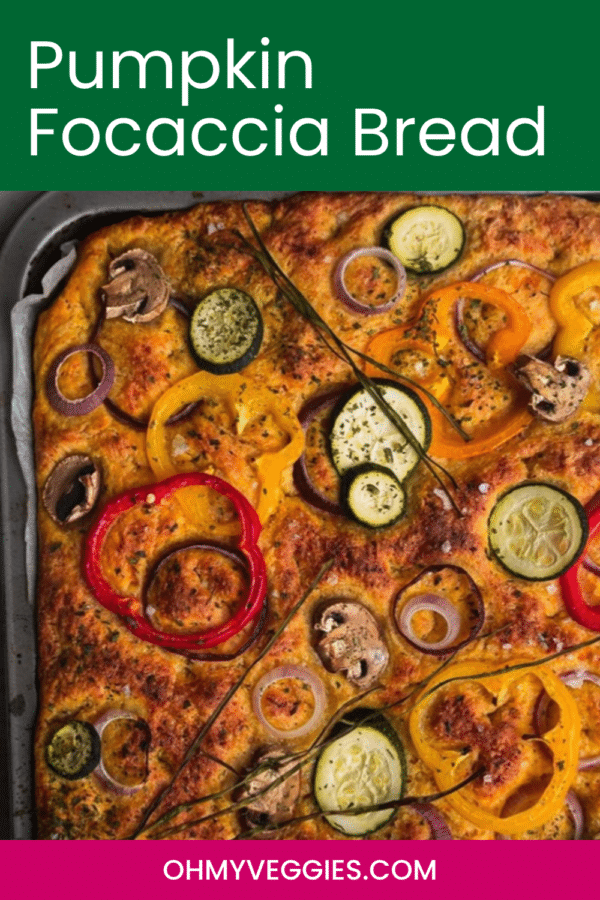Pumpkin focaccia bread on a baking tray, Pinterest graphic