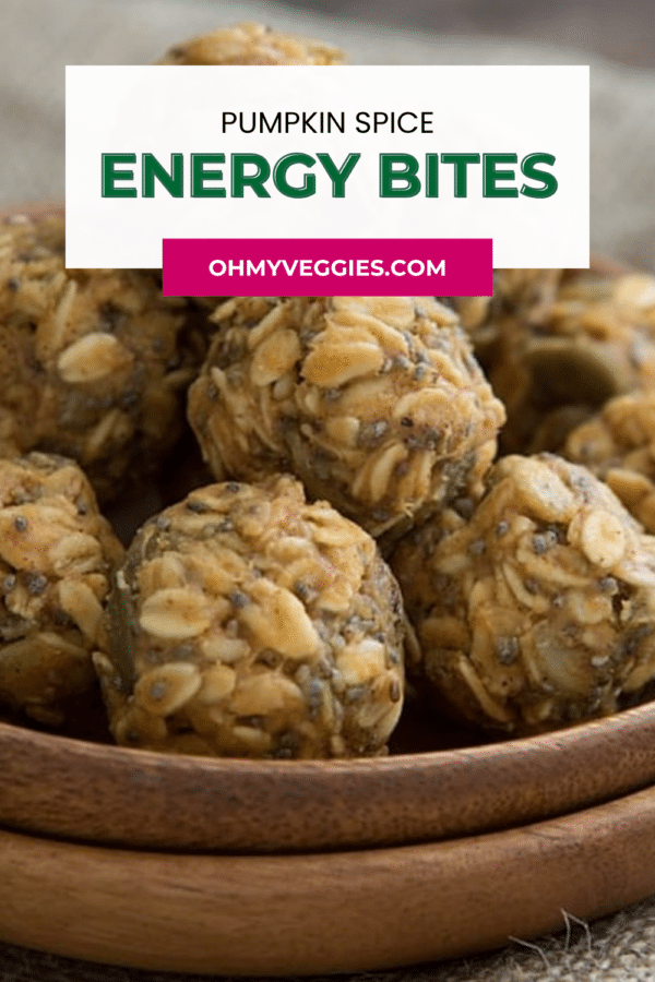 Pumpkin spice energy bites Pinterest pin with title over the photo