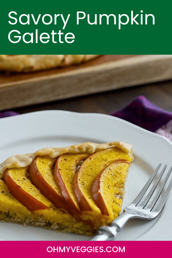 Savory Pumpkin Galette Pinterest graphic showing a slice with a fork