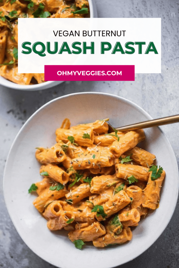 Vegan butternut squash pasta Pinterest graphic