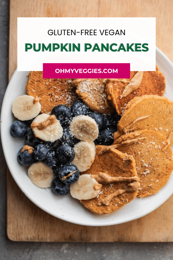 Gluten-free vegan pumpkin pancakes Pinterest graphic
