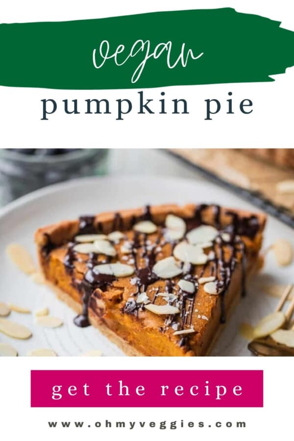 Vegan pumpkin pie Pinterest graphic with a slice of pie