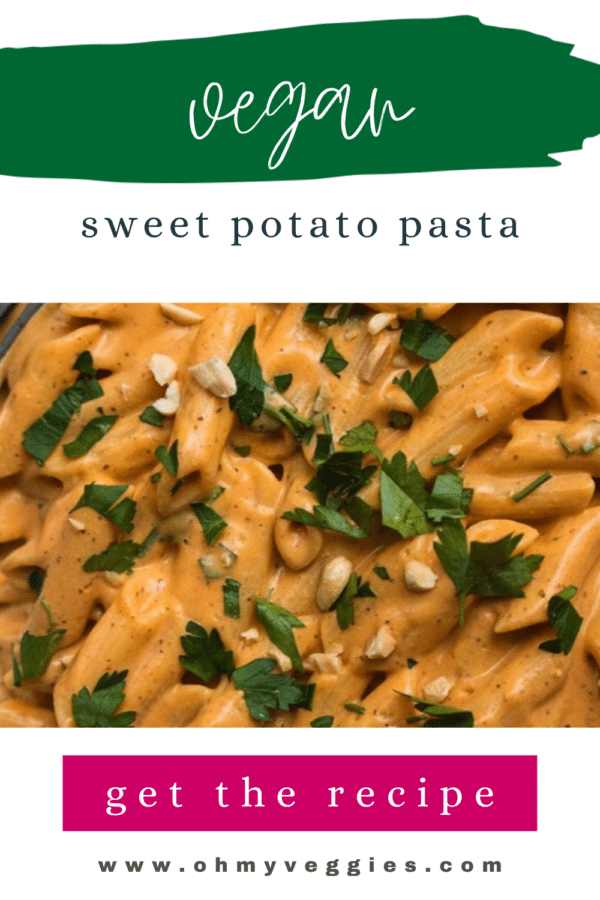 Vegan sweet potato pasta Pinterest graphic