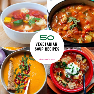 50 vegetarian soup recipes including cheese tortellini soup, vegetarian posole, spicy butternut squash soup and vegetable lasagna soup