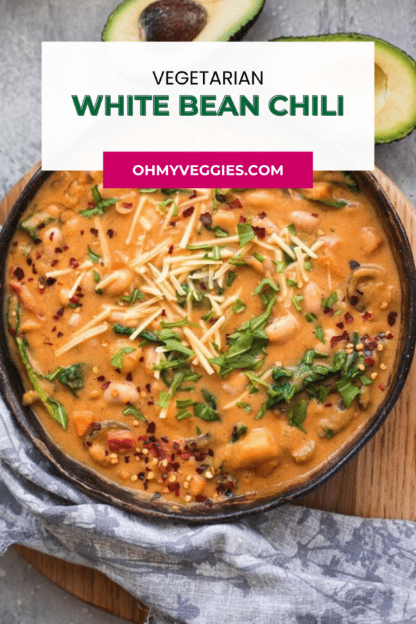 Vegetarian white bean chili pin from Oh My Veggies