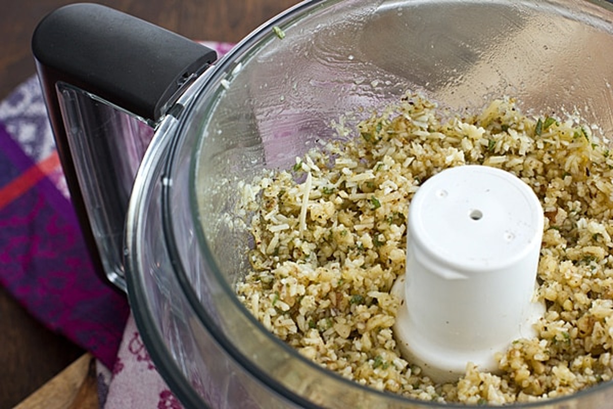 Walnut, sage and Parmesan filling pulsed in a food processor bowl